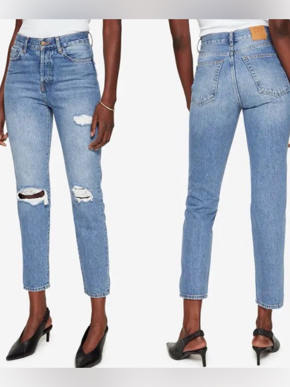 Anine Bing  Brenda Light Blue High-Rise Distressed Cropped Jeans